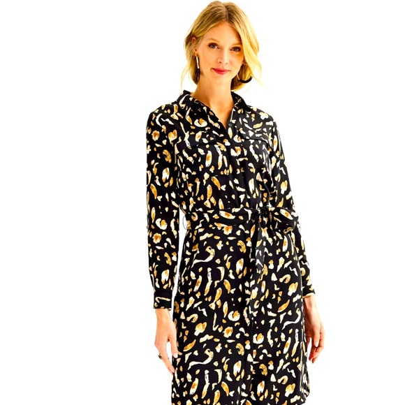 Women's Nine West Utility Midi Shirt Dress LEOPARD PRINT - Picture 1 of 2